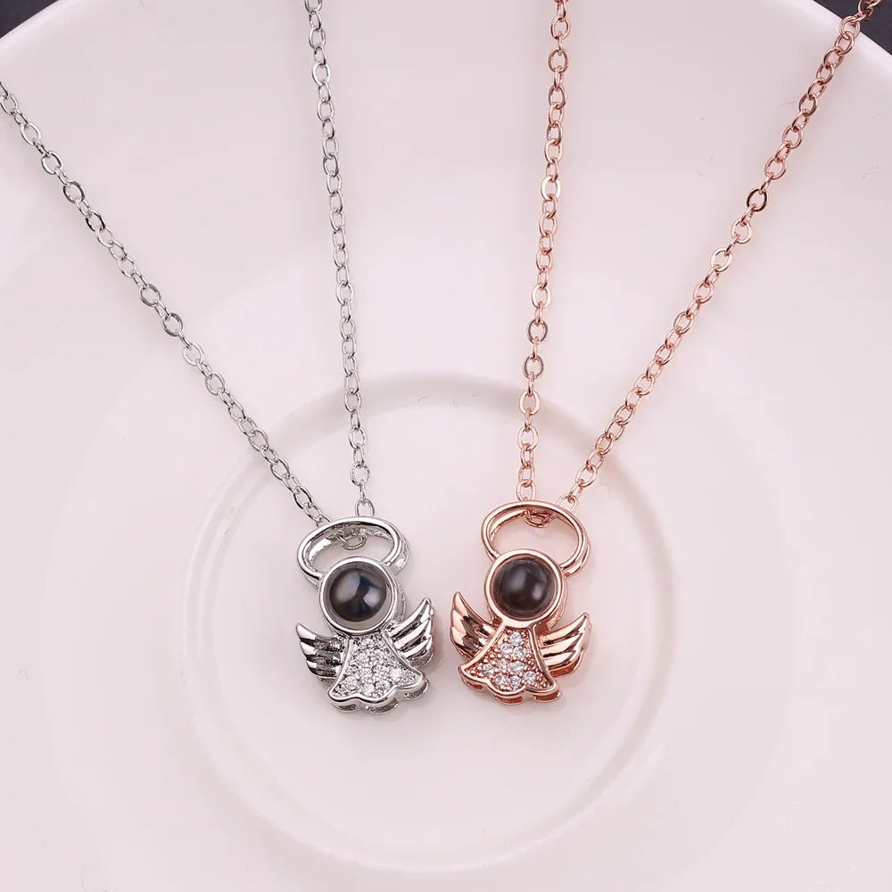 Angel Necklace with 100 Language I Love You Projection Pendant Romantic Gift for Girlfriend Mom 2024