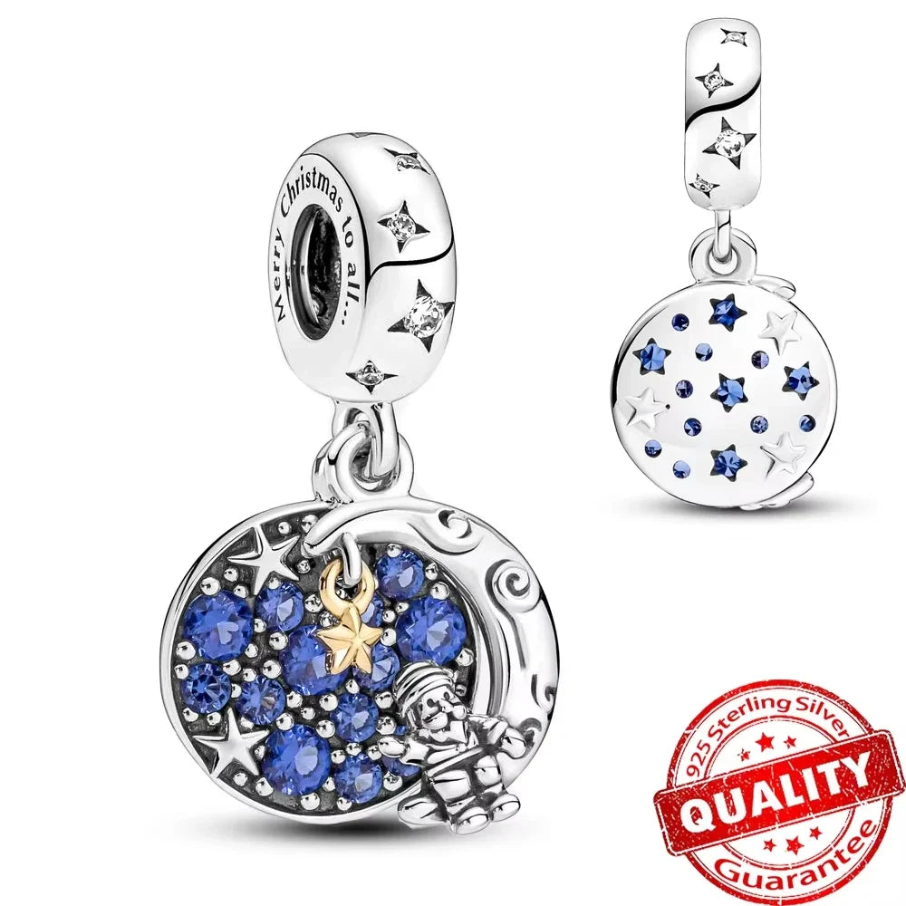 925 Sterling Silver Christmas Charms Set Santa Claus Reindeer Snowflake Beads for DIY Jewelry Gifts