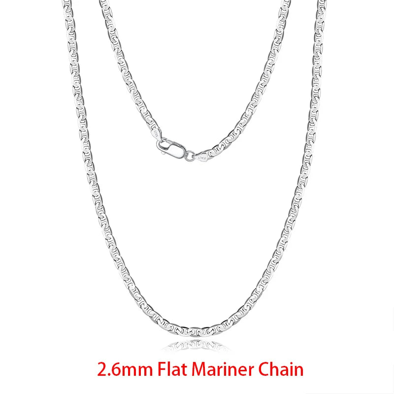 Rinntin 925 Sterling Silver Flat Mariner Chain Necklace Stylish Versatile Unisex Jewelry 2.6mm-Mariner Chain