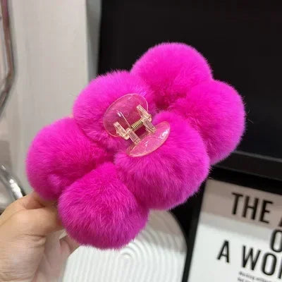 Korean Fashion Furry Hair Claw Clips For Women Set