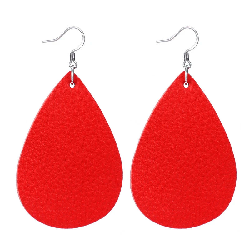 Elegant Faux Leather Teardrop Earrings for Women Lightweight Dangle Fashion Jewelry