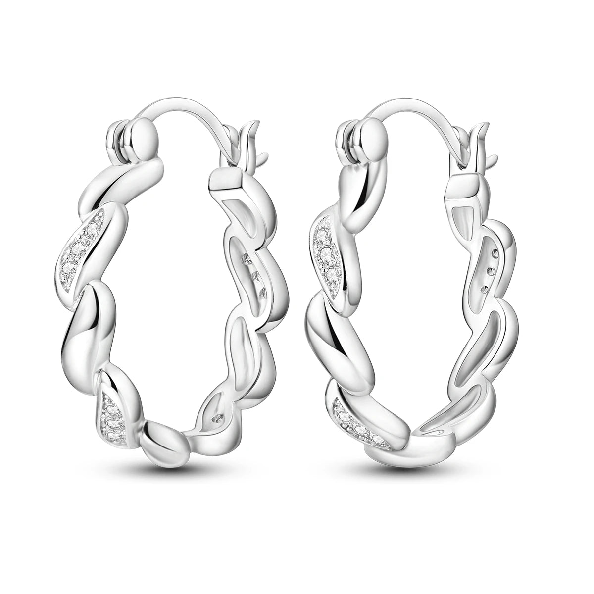925 Silver Geometric Hoop Earrings for Women with Zircon Moon and Heart Design Fashion Jewelry Gift