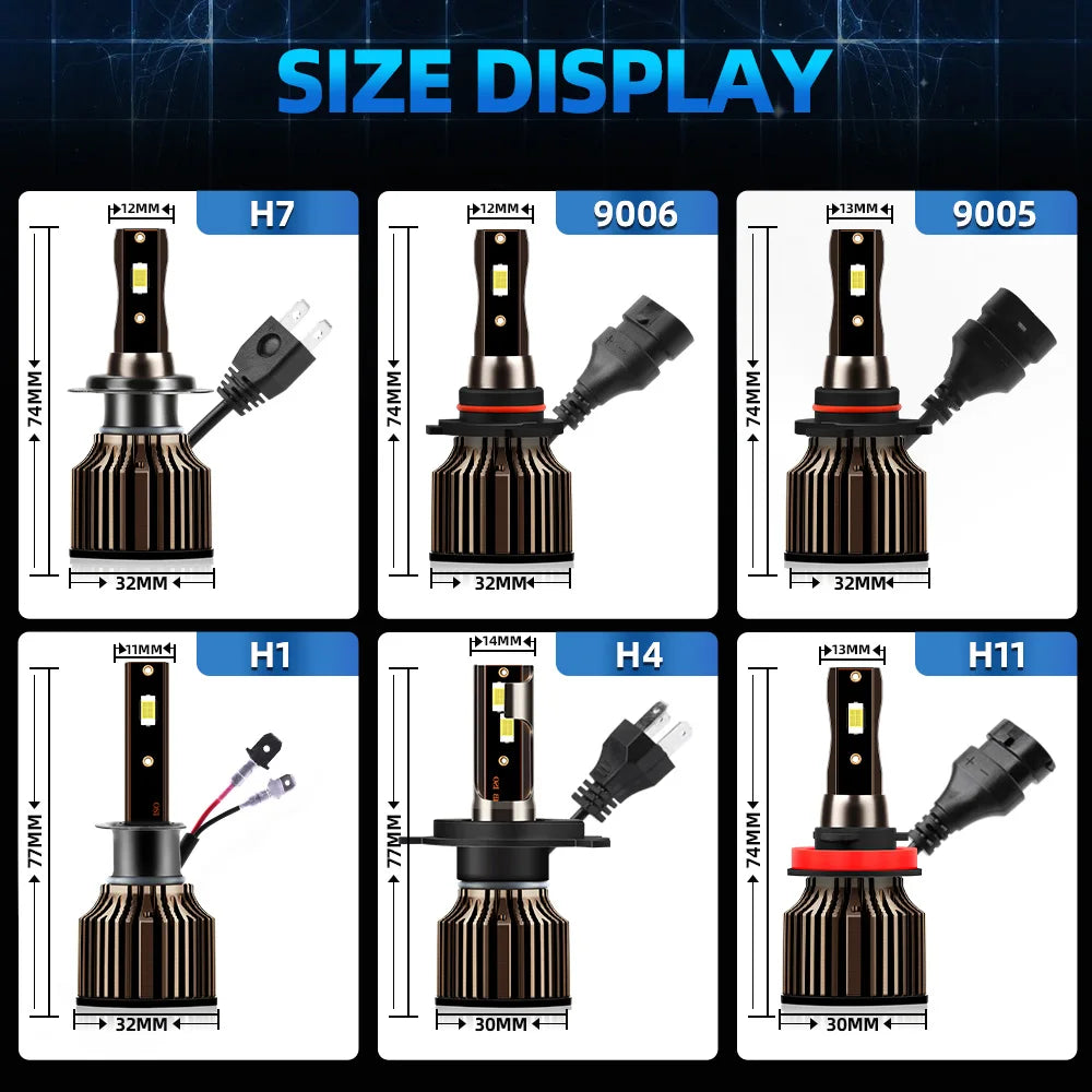 High-Performance LED Headlights 200W Turbo Lamp 6000K Bright White Car Lights