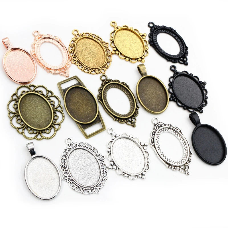 Antique Finish Cameo Cabochon Bracelet Setting Trays in Gold Silver Bronze and Rhodium 10 Pack