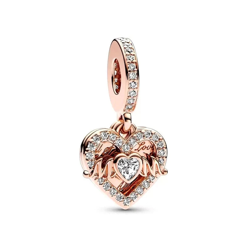 Sparkling Rose Gold Family Tree & Flower Charm Bead for European Silver Bracelet YY1545