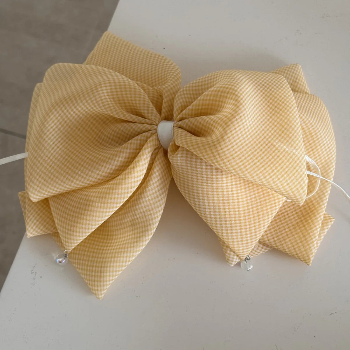 Girls Big Bow Hair Clips Barrettes Pearls Knotted Plaid