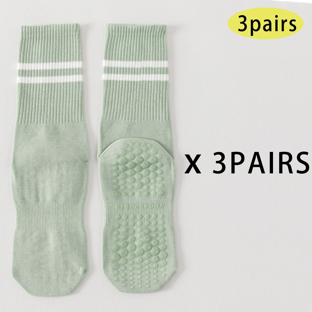 3 Pairs Women's Non Slip Yoga Socks Breathable Cotton