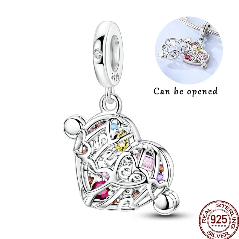 925 Sterling Silver Heart Family Charm Bead With Zircon
