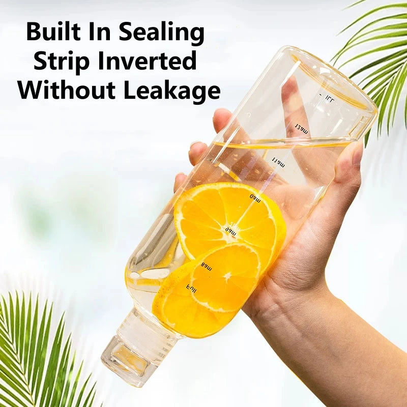 Large Portable Glass Water Bottle With Time Marker
