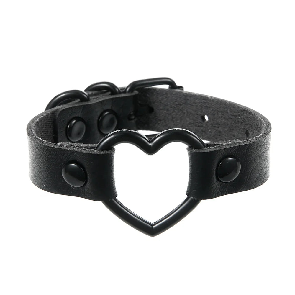 Gothic Punk Cat Heart Leather Bracelet For Women And Men