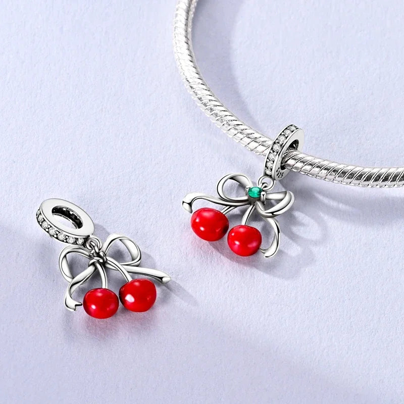Sterling Silver Cat and Flower Heart Charm for DIY Bracelet Jewelry KTC1668