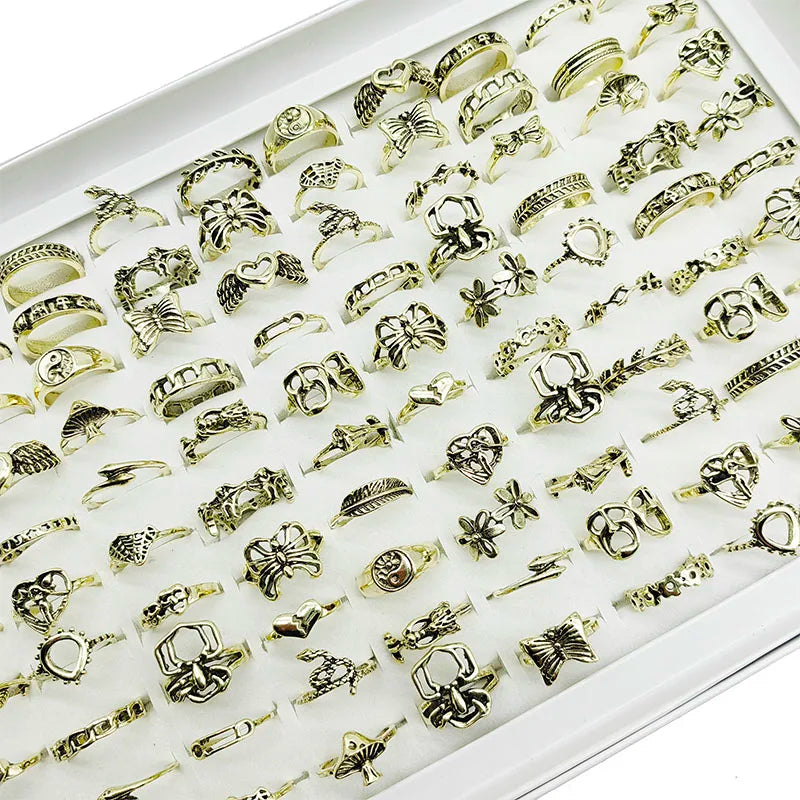 30pcs Alloy Finger Rings Set Trendy Floral and Animal Designs for Women mix size(15mm-19mm) 30pcs style 5 30pcs