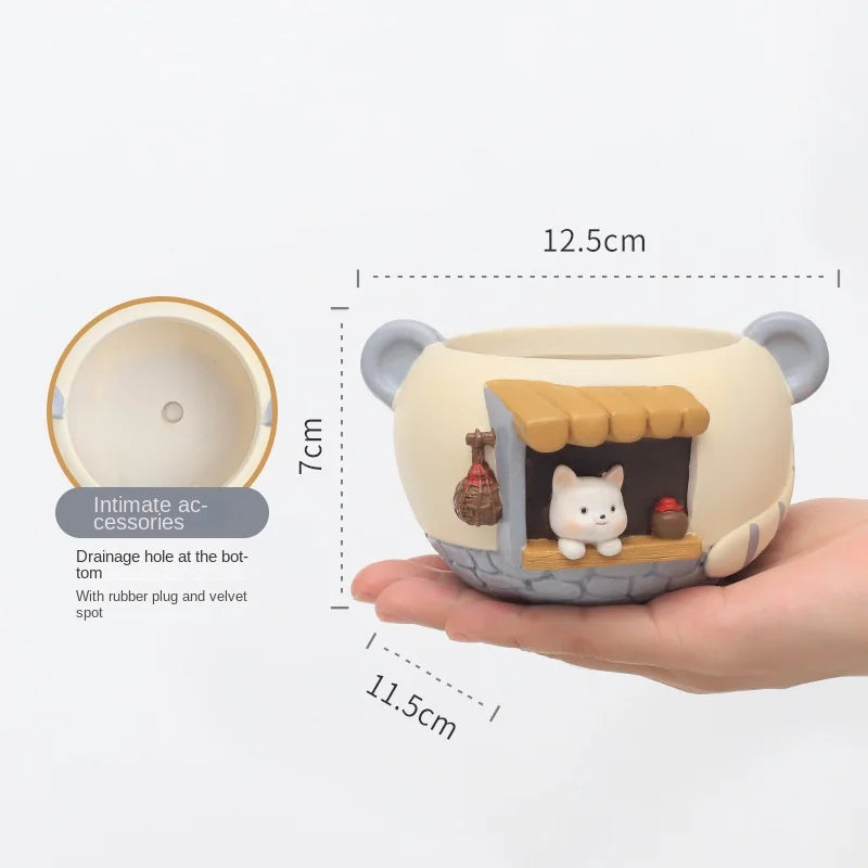 Whimsical Cute Animal Resin Mini Planter for Succulents Desktop Office and Home Decor