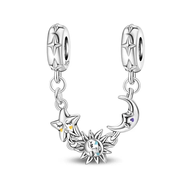 925 Sterling Silver Clover Daisy Star Moon Pavé Safety Chain Bow Necklace and Bracelet Set Luxury Fine Jewelry for Women