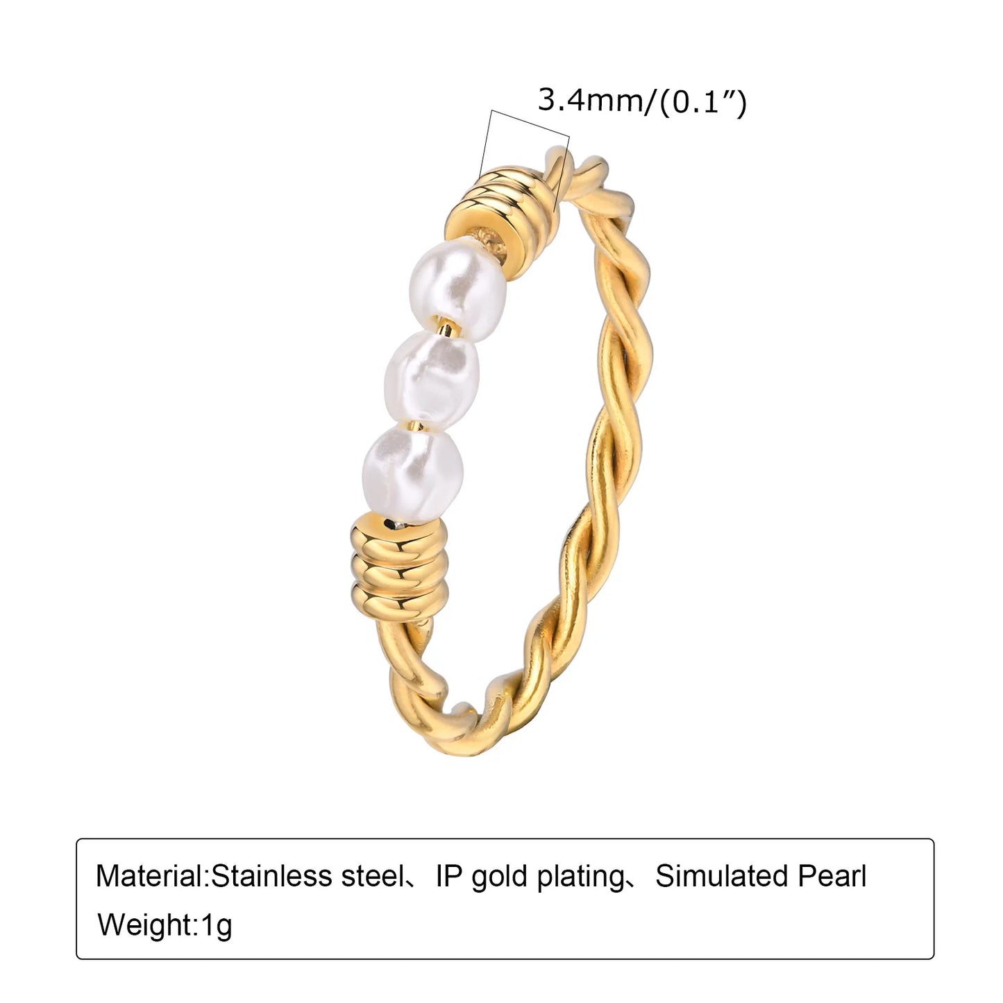 Elegant Gold-Plated Braided Pearl Ring for Women - Stackable Wedding or Party Jewelry