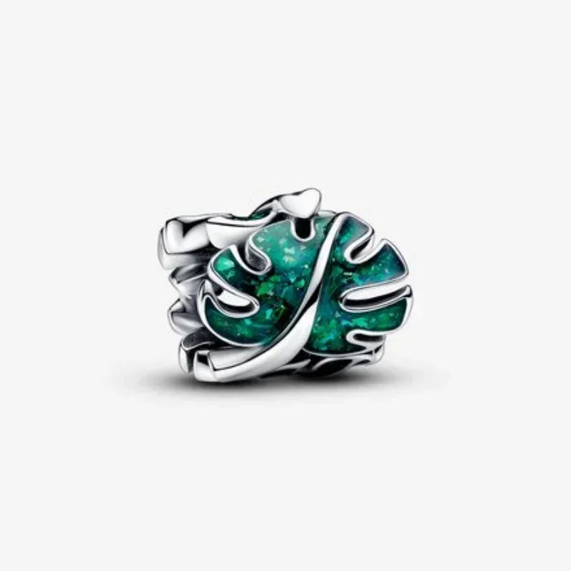 Green Series Sterling Silver Lucky Four Leaf Clover Charms with Zircon Beach Beads for Bracelets and Necklaces