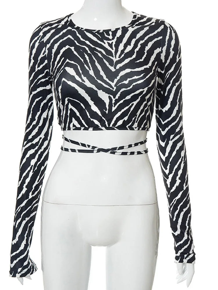 Dozw Sexy Zebra Print Backless Lace Up Top For Women