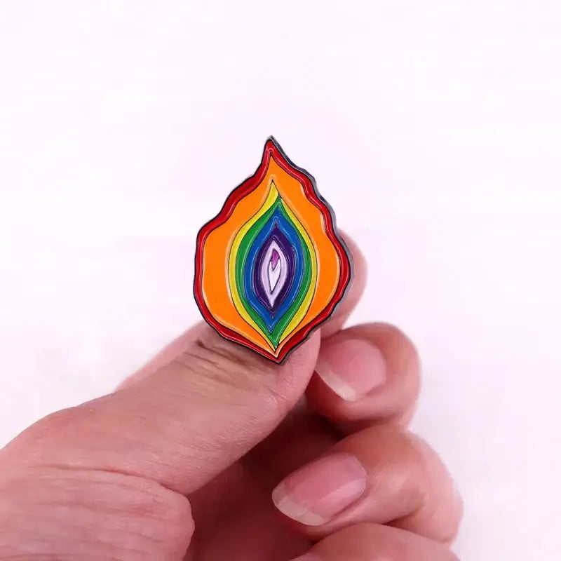 Rainbow Flame Feminist Vulva Enamel Pin Badge Jewelry