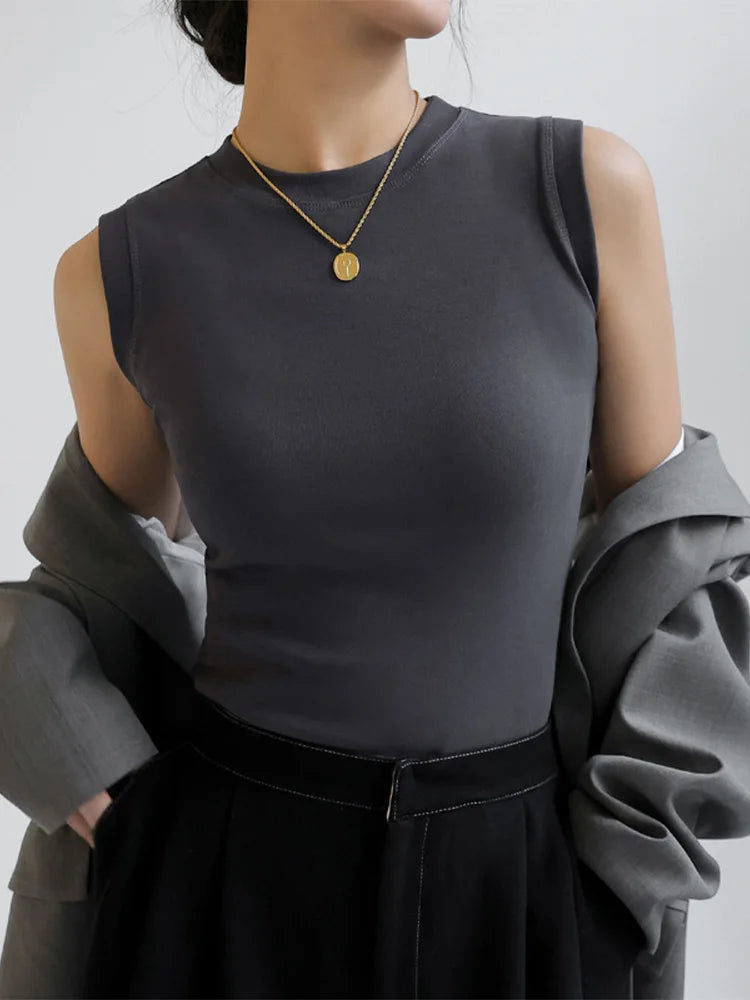 Women Cotton Camisole Vest Round Neck Colorful Sleeveless