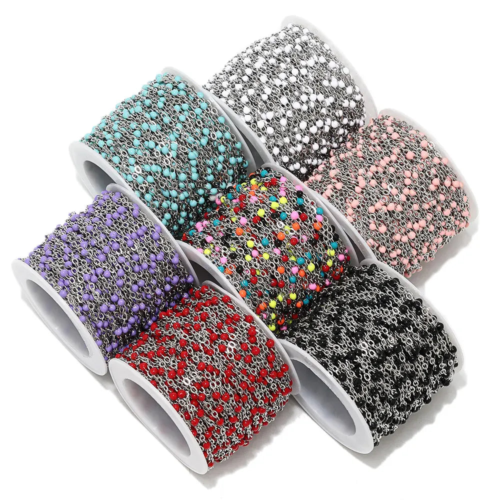 Colorful Enamel Stainless Steel Flat Cross Cable Chains for DIY Jewelry and Fancy Bracelets