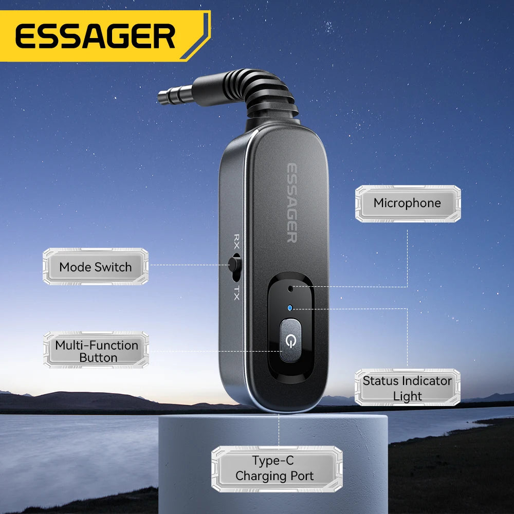 Essager Bluetooth 5.1 Wireless Audio Receiver and Transmitter with 35mm AUX and Mic for PC TV Car Speakers