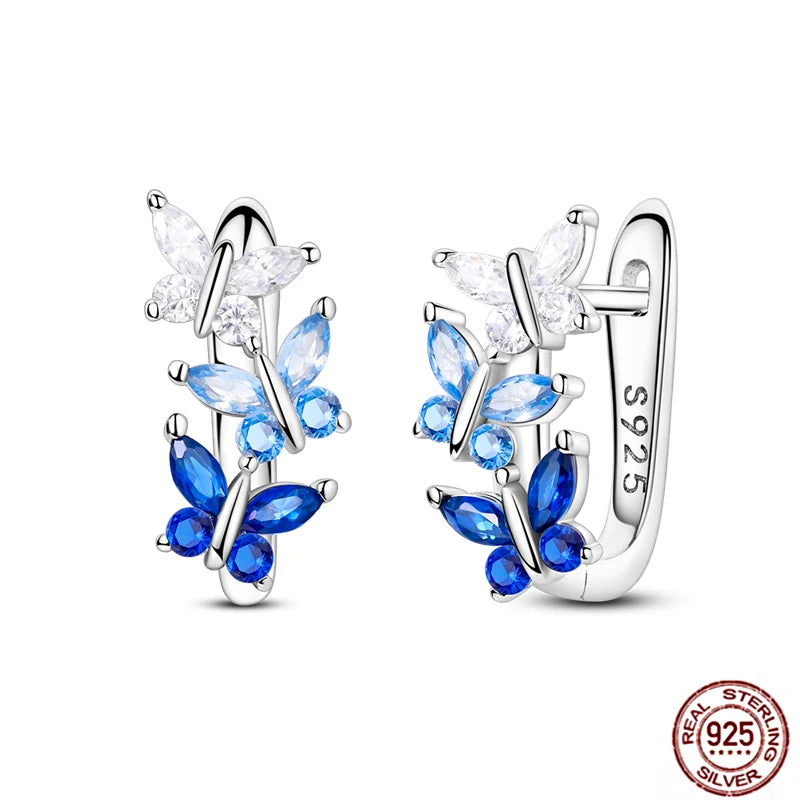Blue Zircon 925 Sterling Silver Hoop Earrings Star Moon Butterfly Jewelry LTE439