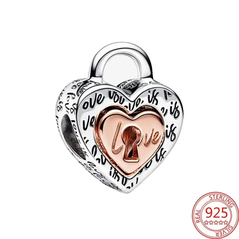 925 Sterling Silver Colorful Snowflake Heart Lock and Key Charms for DIY Necklace and Bracelet Jewelry Gifts