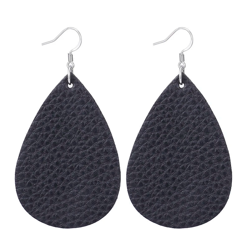 Elegant Faux Leather Teardrop Earrings for Women Lightweight Dangle Fashion Jewelry