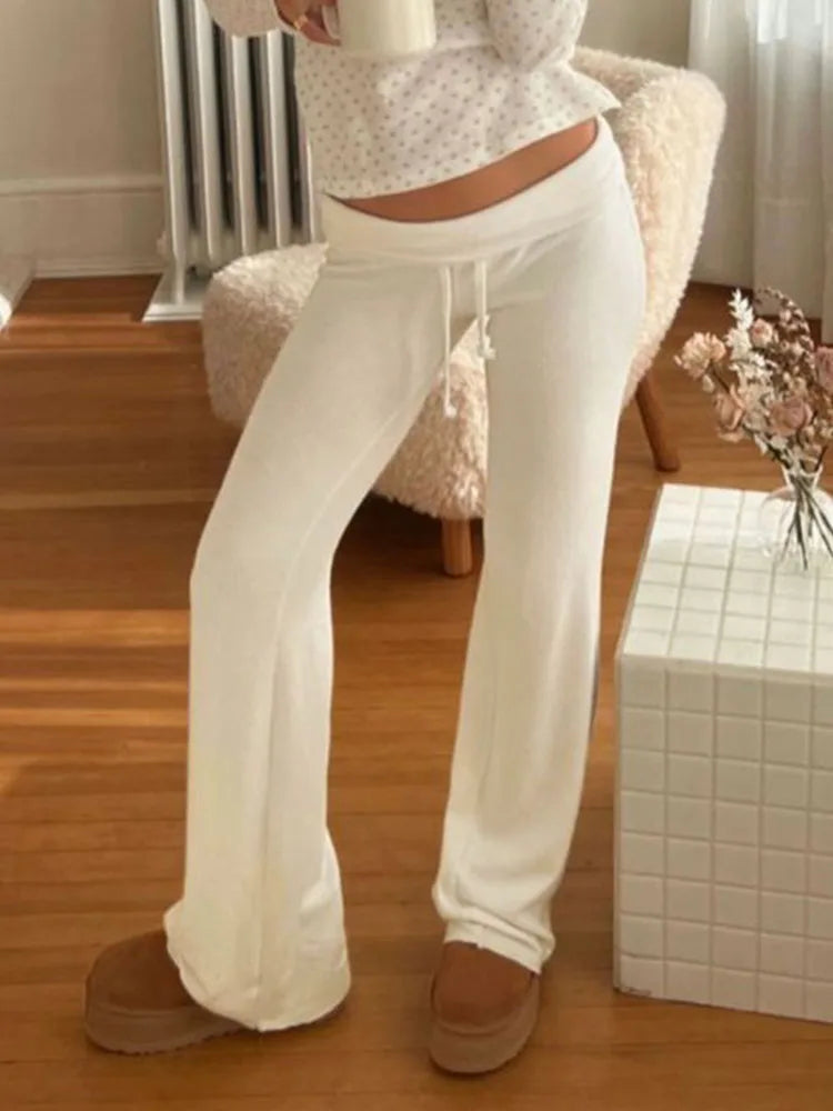 Casual Solid Y2K Chic Floor Length Drawstring Trousers