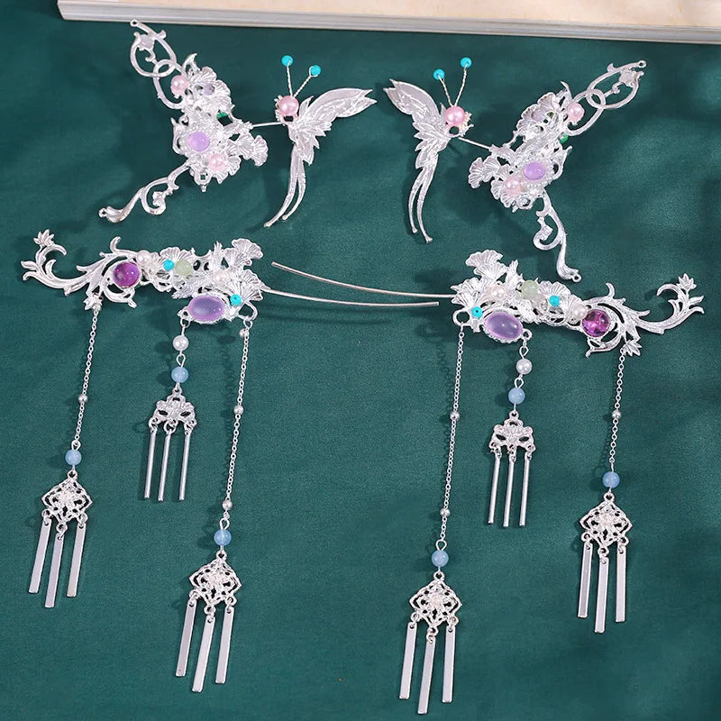 Elegant Women's Hanfu Hair Combs Set for Traditional Chinese Weddings - Bridal Headdress and Jewelry Pins