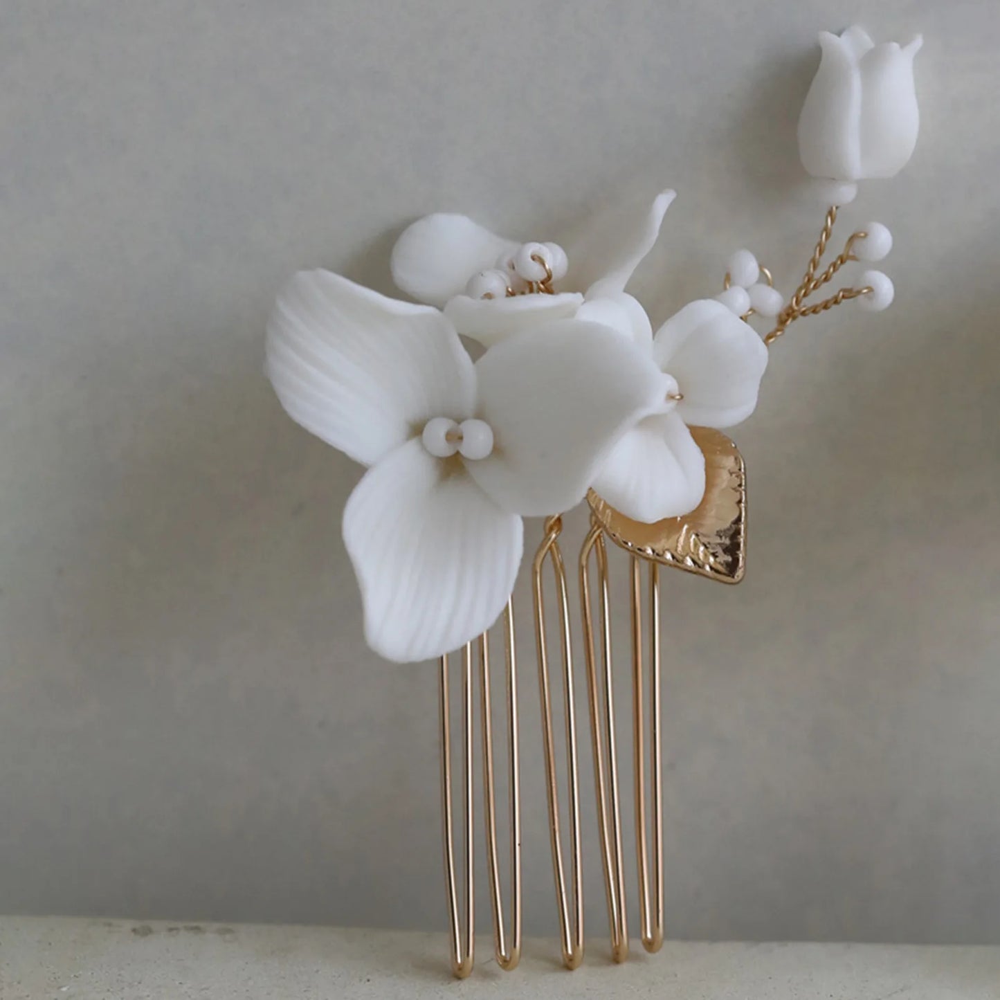 White Floral Ceramic Hairpins for Elegant Bridal Hairstyles