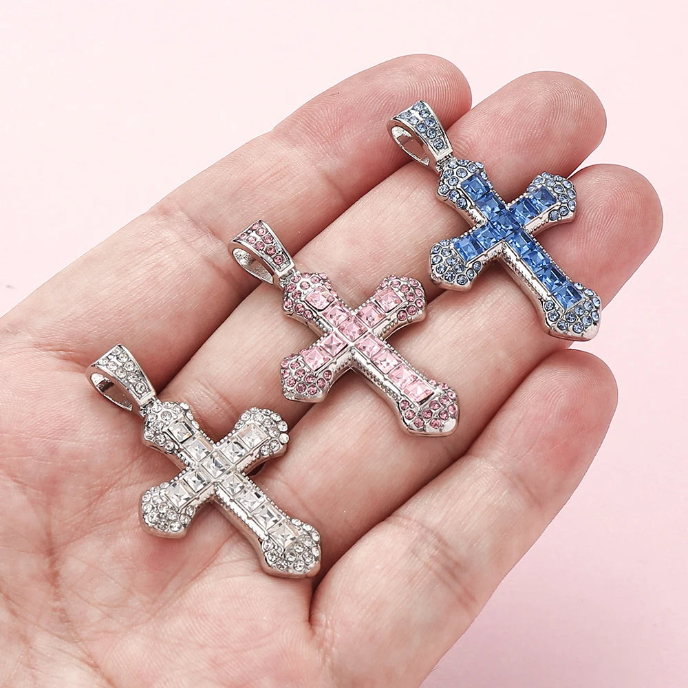 Colorful Rhinestone Alloy Cross Pendant Connectors for Handmade Earrings and DIY Jewelry