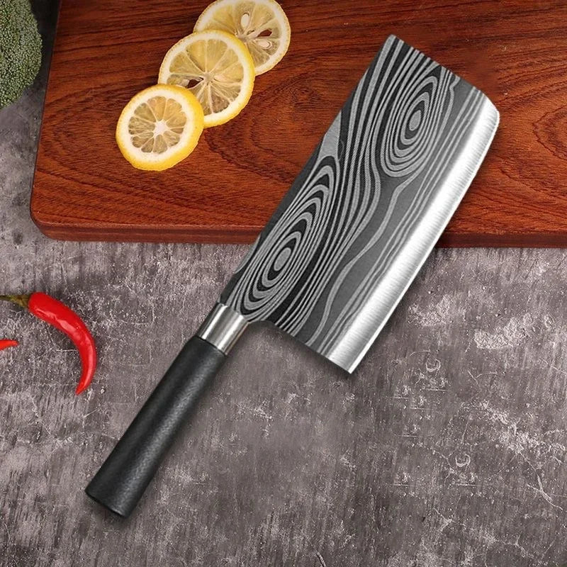 Laser Damascus Pattern Stainless Steel Kitchen Knife Set With Scissors And Sharpening Rod For Precision Cutting And Chef Use