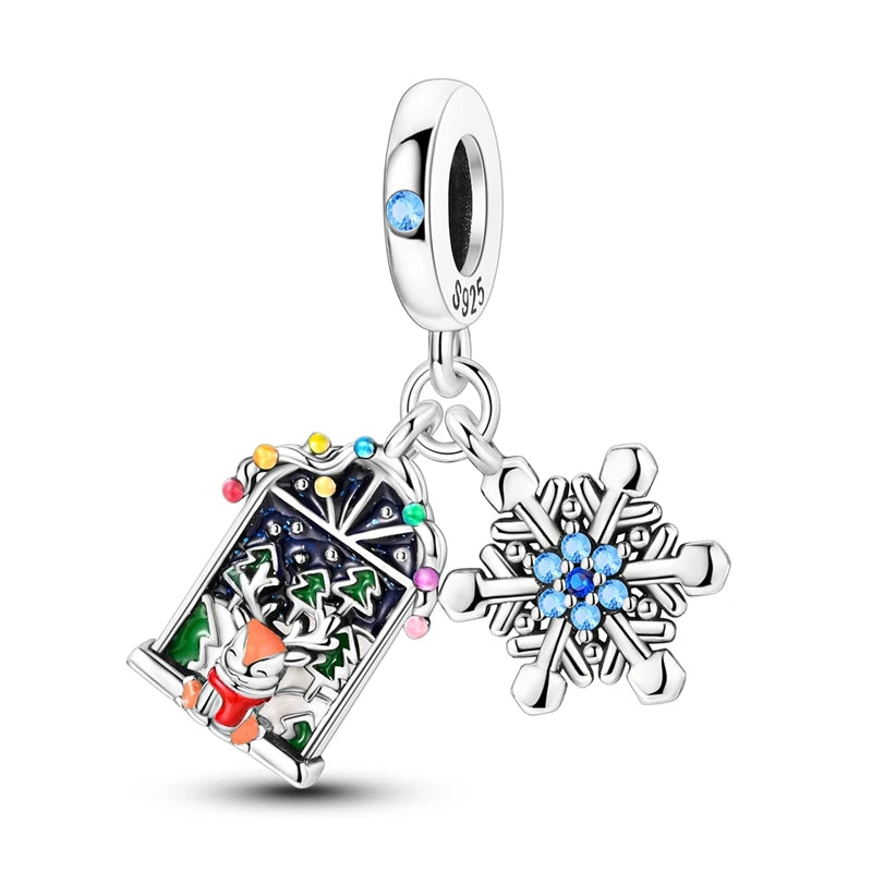 Sterling Silver Snowman Charm Beads for Bracelets Jewelry Gift KTC1406