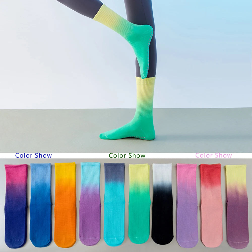 Colorful Women Cotton Mid Tube Non Slip Yoga Pilates Socks