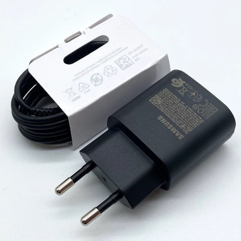 Samsung 25W Super Fast Charger USB Type C Adapter With 3A Cable Intelligent Charge For Galaxy S24 S23 S22 S21 S20 A54 A34 Z Flip 4 5 6 Z Fold Compatible