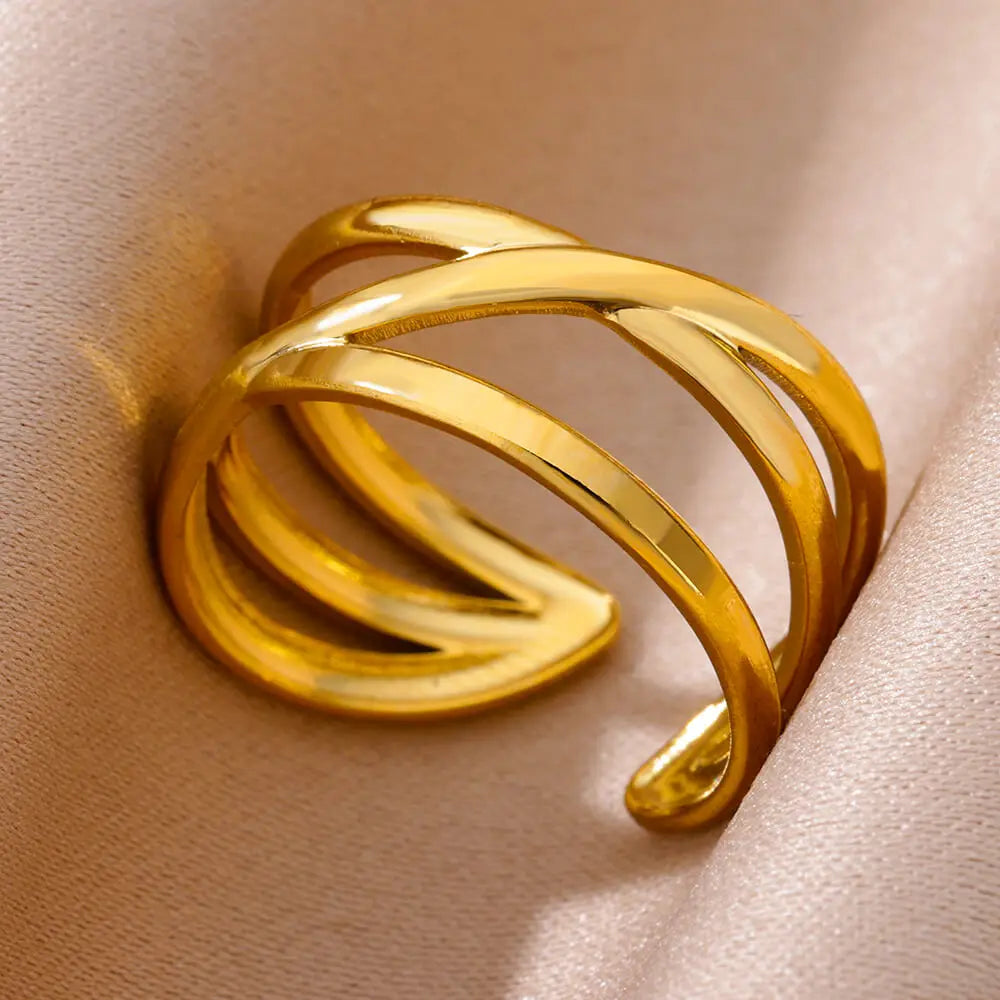 Gold Color 316L Stainless Steel Women's Rings - Fade-Resistant Luxury Wedding Jewelry with Free Shipping