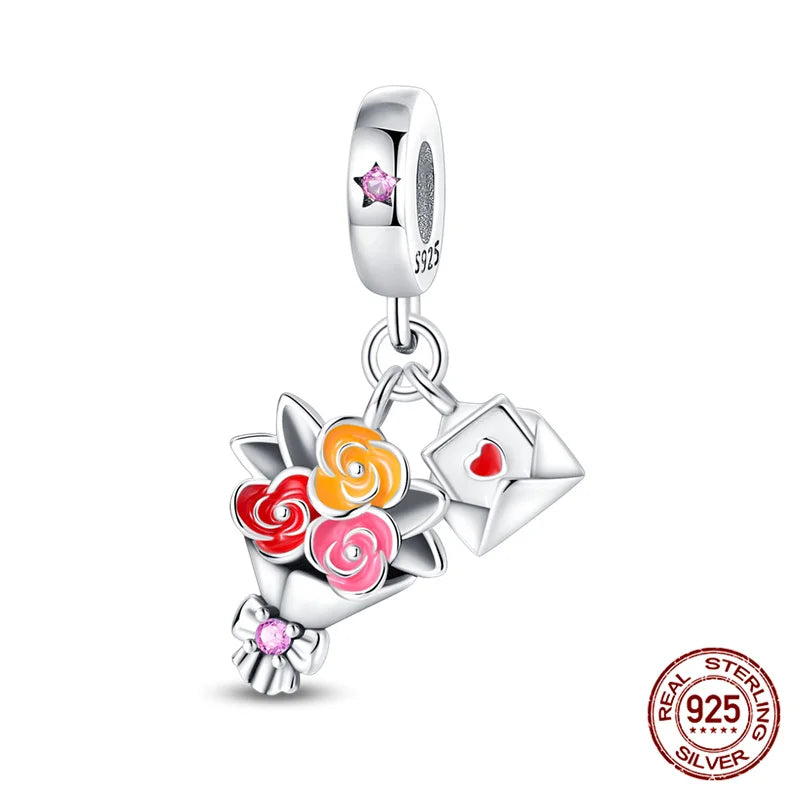 Elegant Sterling Silver Purple Flower Beads for DIY Jewelry and Charm Bracelets