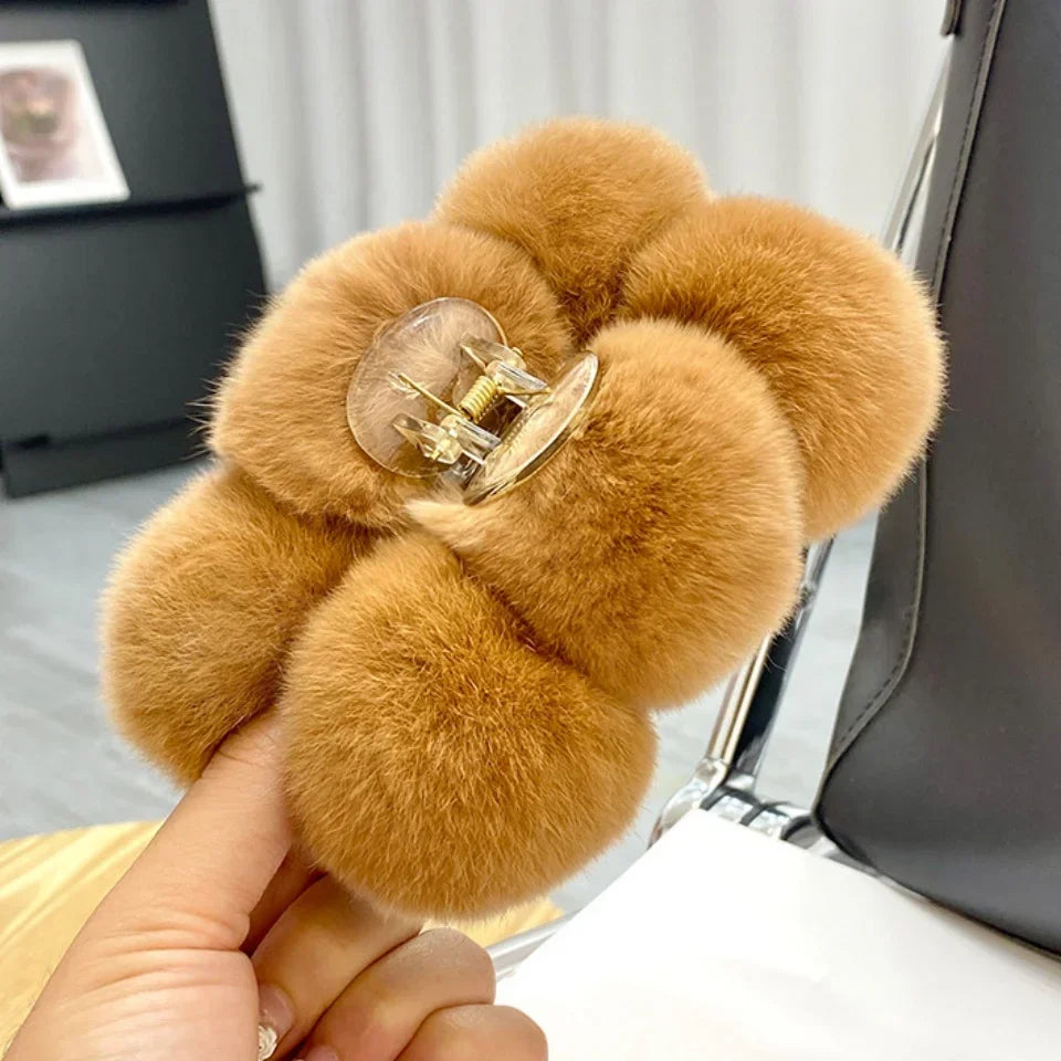 Korean Fashion Furry Hair Claw Clips For Women Set