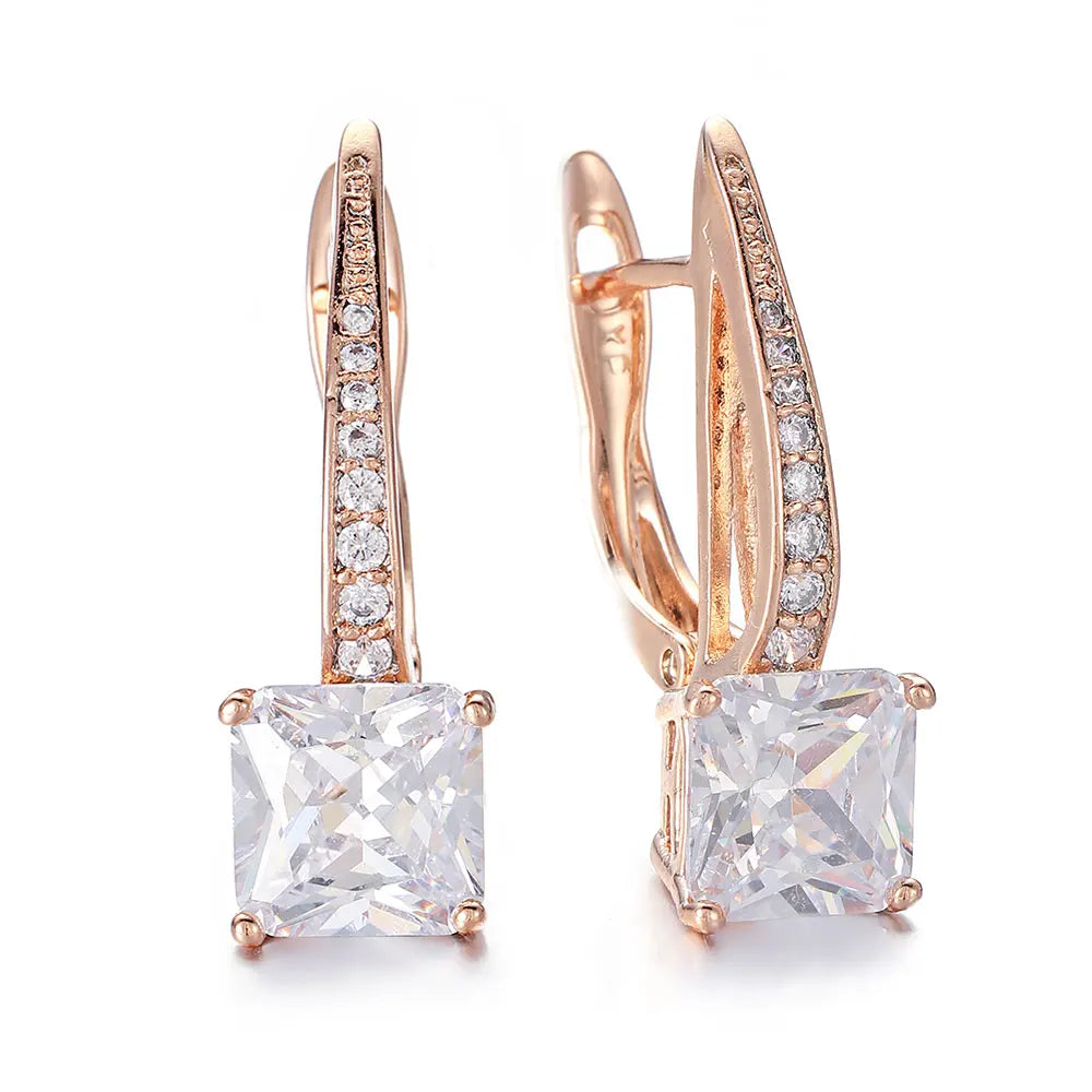 Dckazz Rose Gold Crystal Pendant Intertwined Drop Earrings for Women Christmas Gift