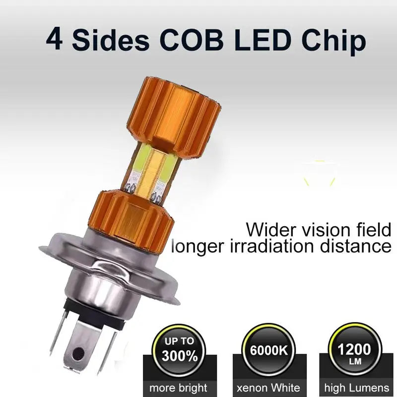 H4 BA20D 12W 3COB Motorcycle Headlight 3000LM 6000K