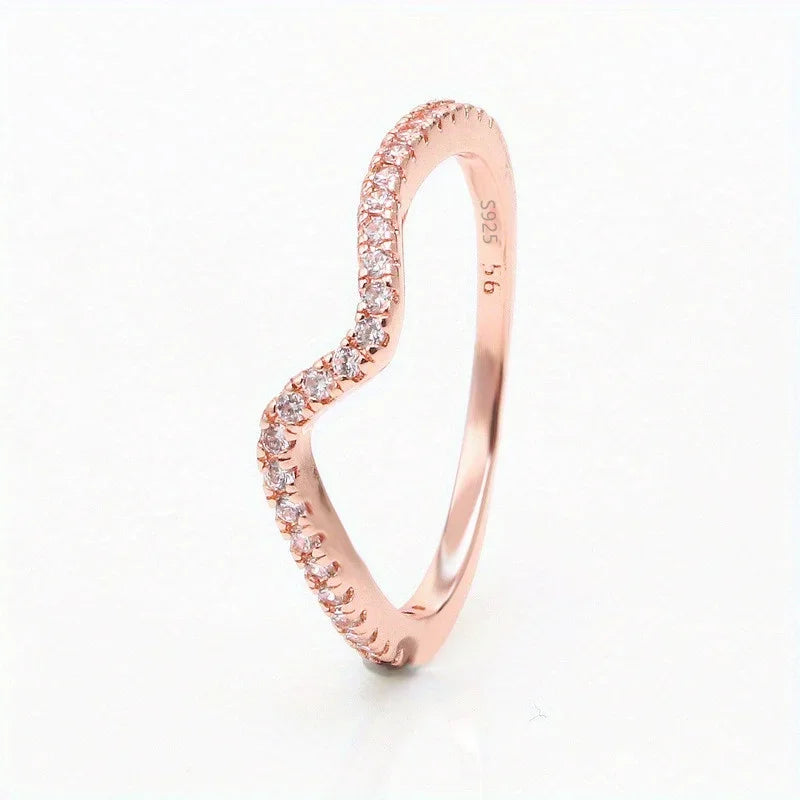 Original 925 Sterling Silver Heart Crown Bow Moon Ring with Colorful Crystal for Women Elegant Fine Jewelry Gift AMR057