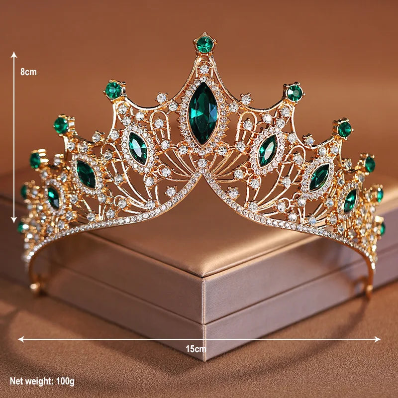 Bridal Elegance Crystal Tiara - Dazzling Silver Crown for Weddings Green 2