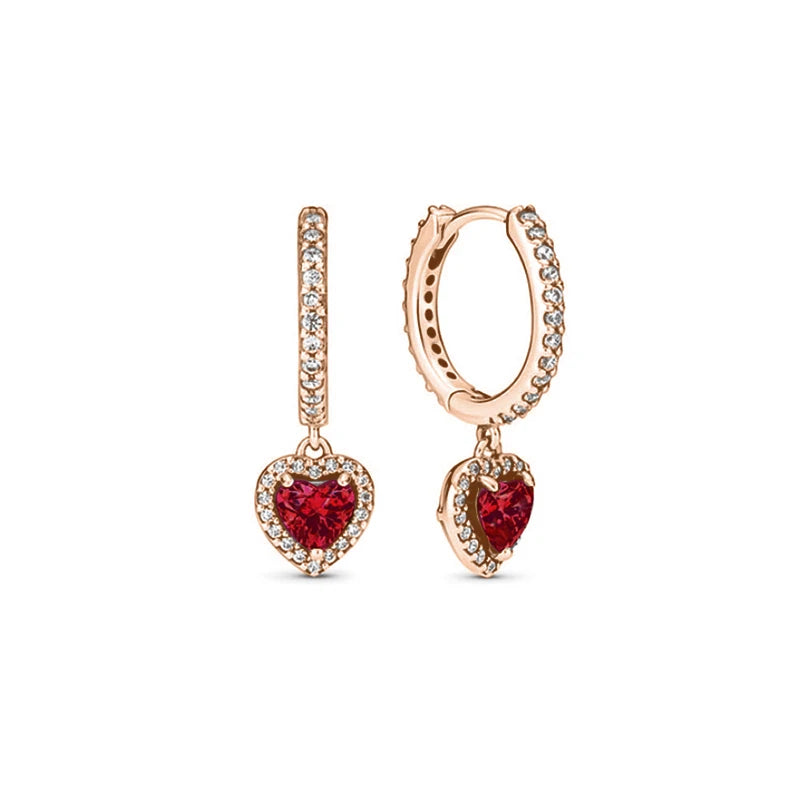 European 925 Silver Heart Shaped Earrings with Pink Red Green Zircon for Women Exquisite Holiday Jewelry Gifts