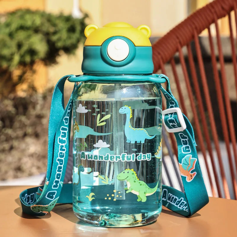 Kids Water Bottle With Straw And Handle Portable Reusable