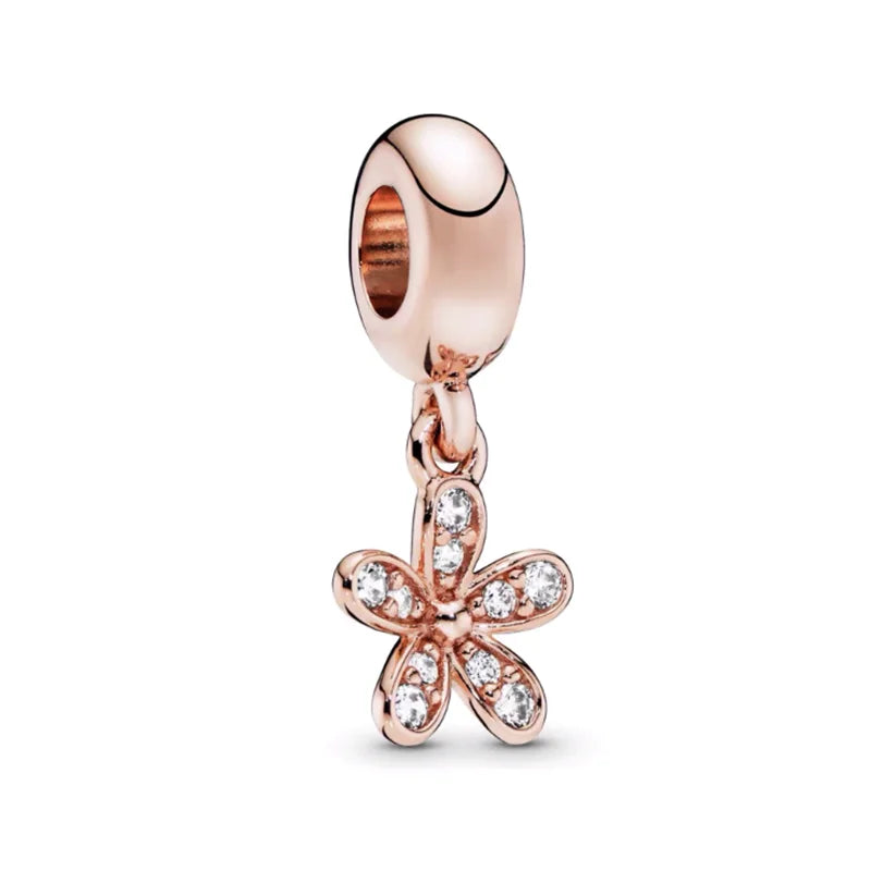 Sparkling Rose Gold Family Tree & Flower Charm Bead for European Silver Bracelet YY1299