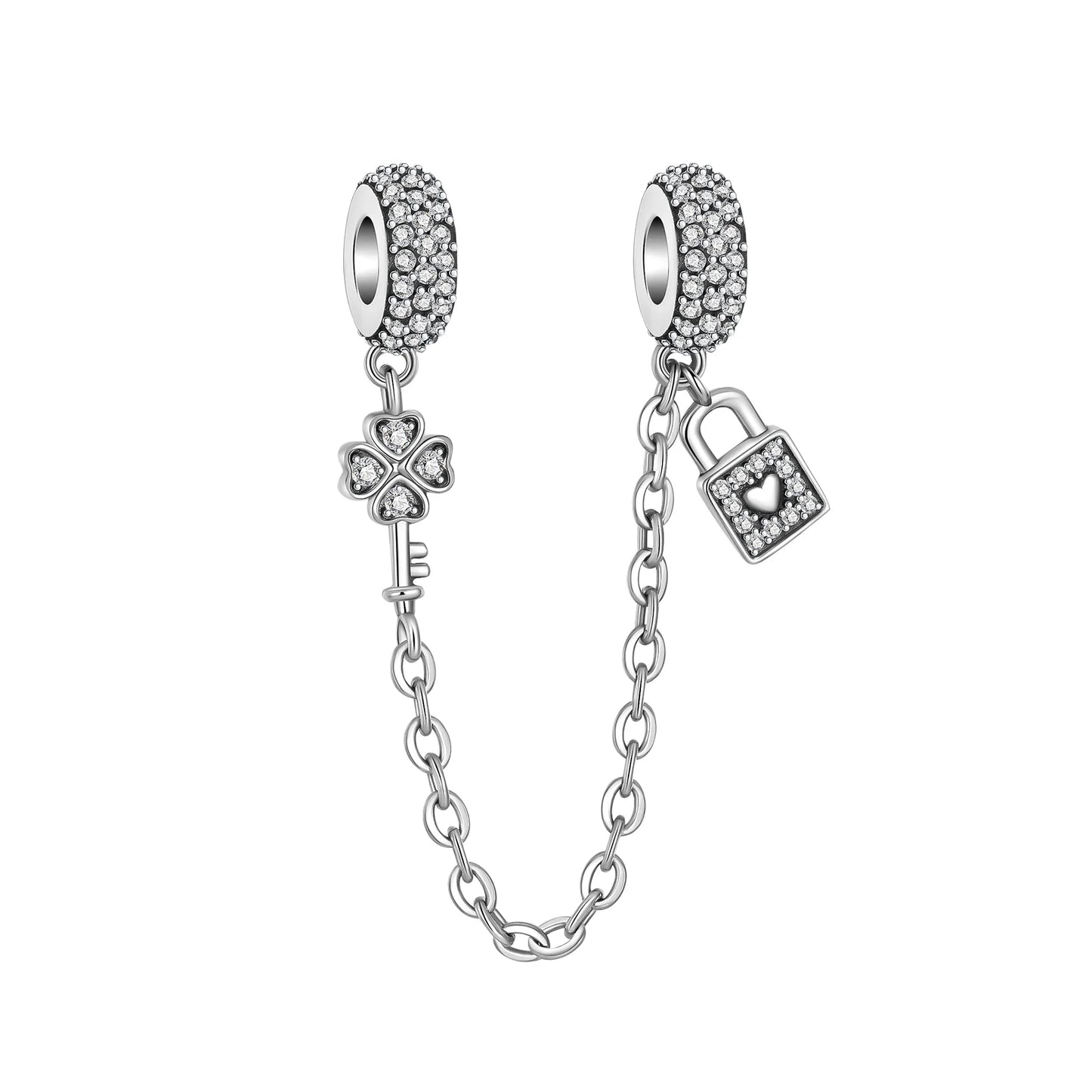 925 Sterling Silver Clover Daisy Star Moon Pavé Safety Chain Bow Necklace and Bracelet Set Luxury Fine Jewelry for Women