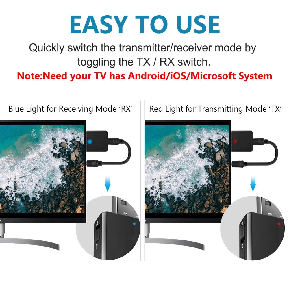 CMAOS Bluetooth 5.0 3 in 1 USB Transmitter Receiver Adapter with 3.5mm AUX for TV PC Headphones and Home Stereo Audio