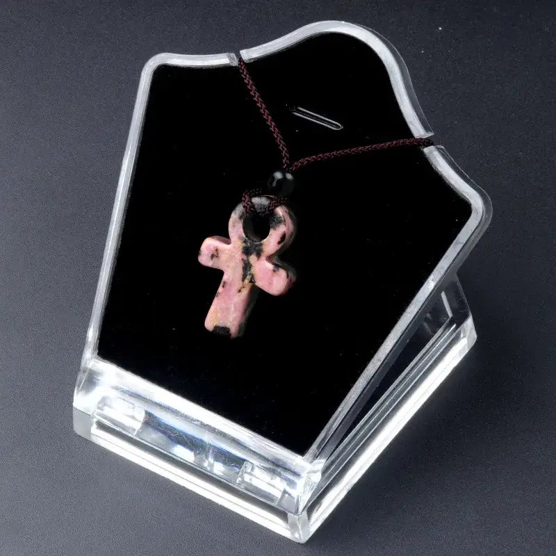 Ancient Egyptian Ankh Cross Agate Amulet Necklace Rhodonite