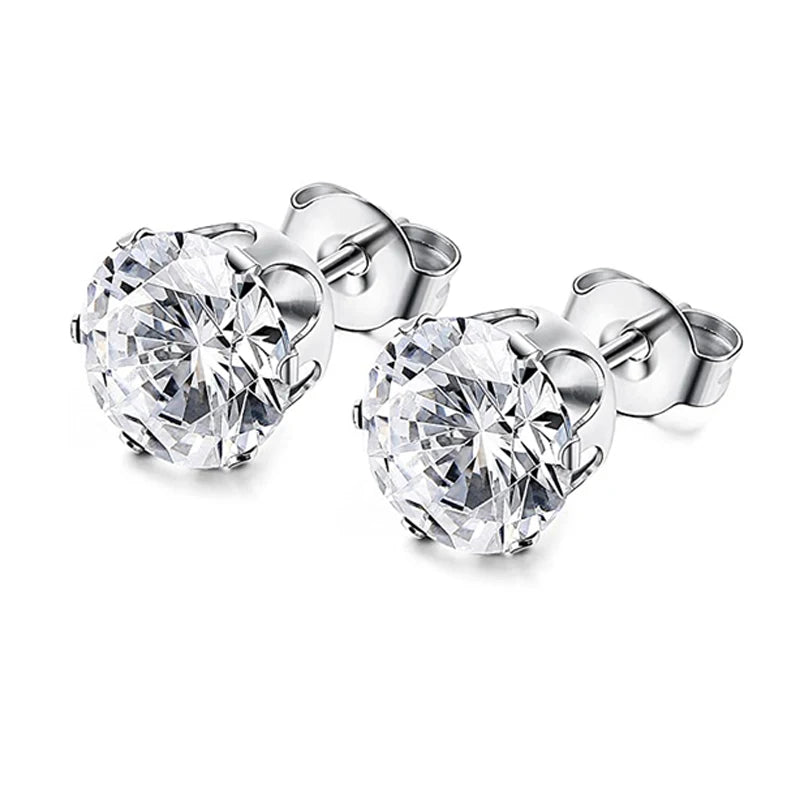 Hypoallergenic 316L Stainless Steel Square Round CZ Stud Earrings Set for Sensitive Ears Unisex 3-8MM
